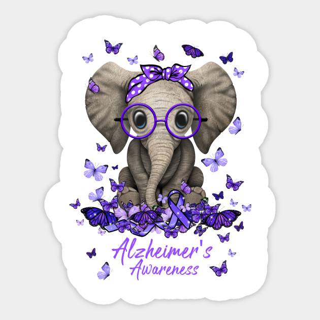 Alzheimer's Awareness Ribbon Elephant Alzheimers Sticker TeePublic